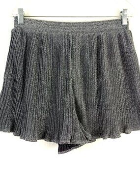 Endless Rose Silver Metallic Pleated Shorts Pull On Stretch Waist